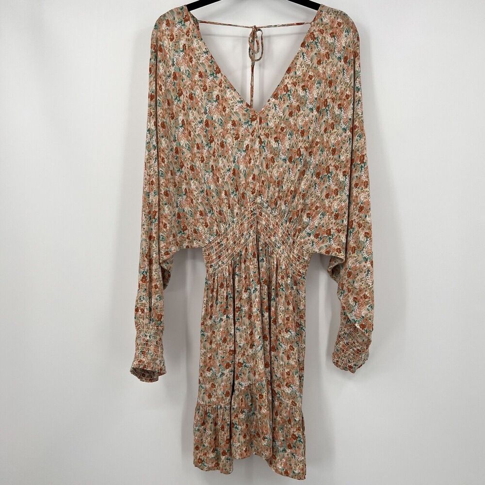 Final Touch Floral Mini Dress Multi Dolman Sleeves Coastal Cowgirl Boho Size M